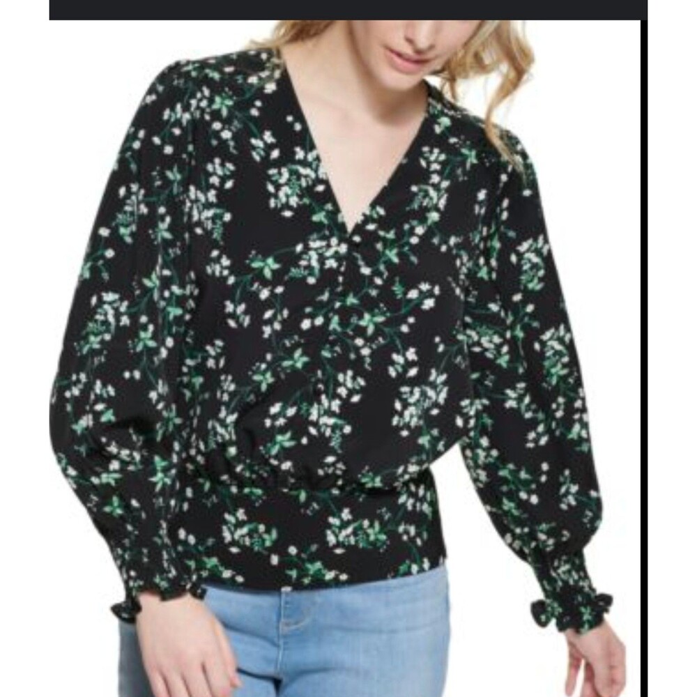 Karl lagerfeld floral top puffer sleeve